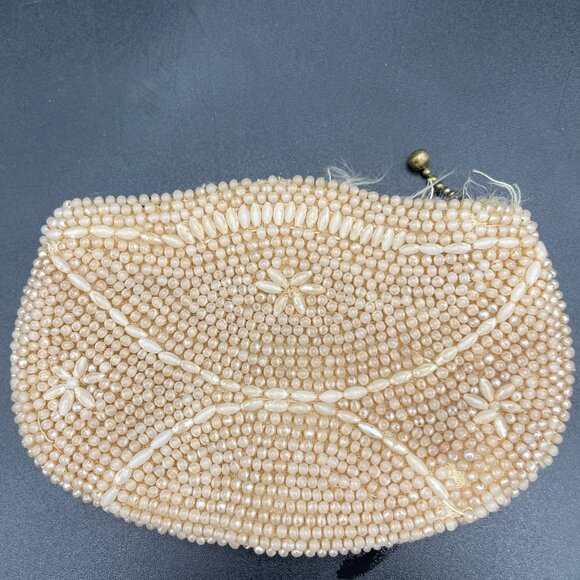 Vintage Pearl Beaded Coin Clutch Zippered Purse Made In Japan - Picture 6 of 7